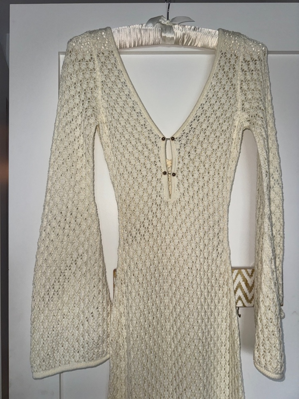 Meshki Cream Open-Knit V-Neck Swim Coverup